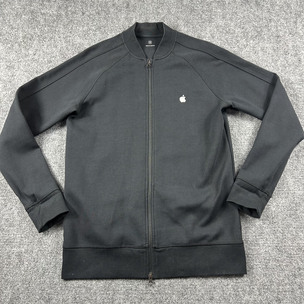 Apple Jacket Mens Medium Black Bomber Full Zip Fleece Logo‎ Employee